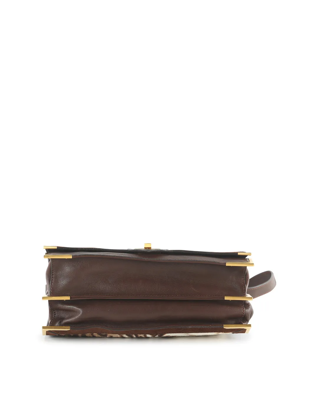 FENDI Brown Leather and Animal Print Pony Hair Crossbody Bag