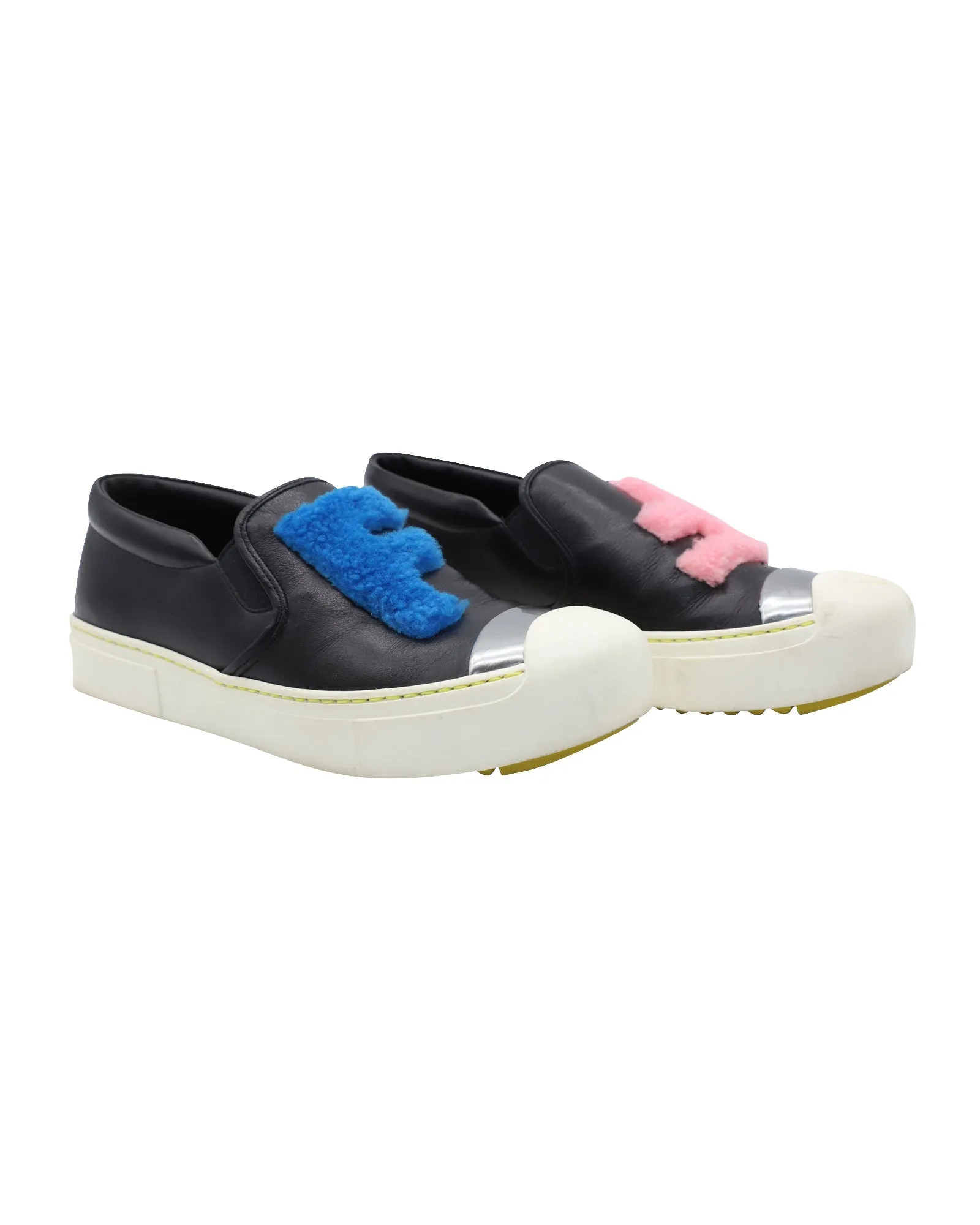Fendi FF Shearling Fur Slip-On Sneaker in Black Leather