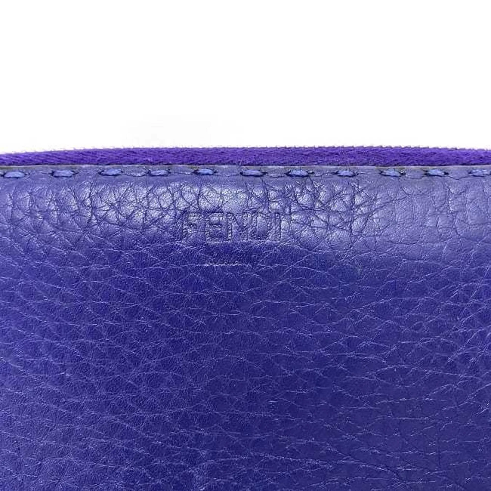 FENDI Round Long Wallet Blue Selleria Leather