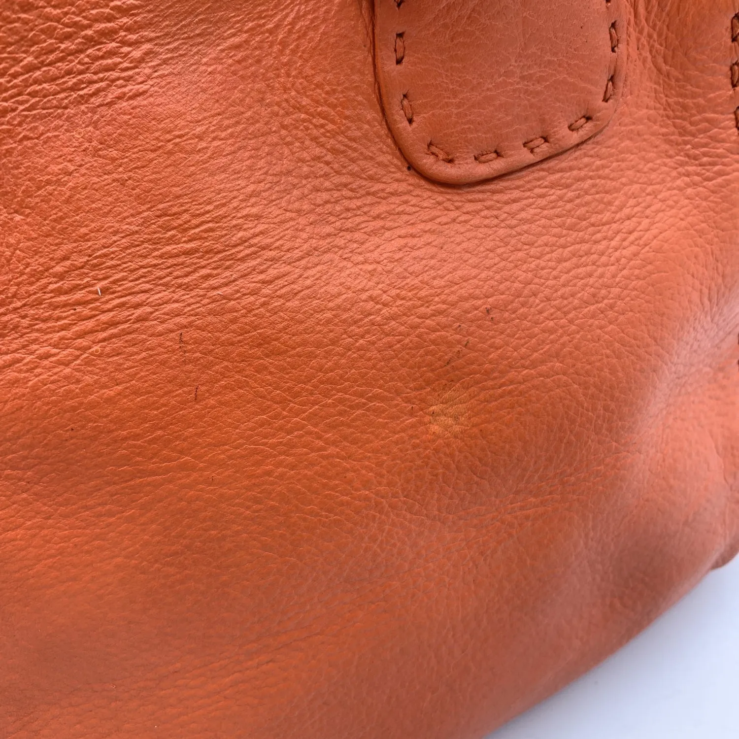 FENDI Selleria Orange Leather Small Tote Handbag Satchel