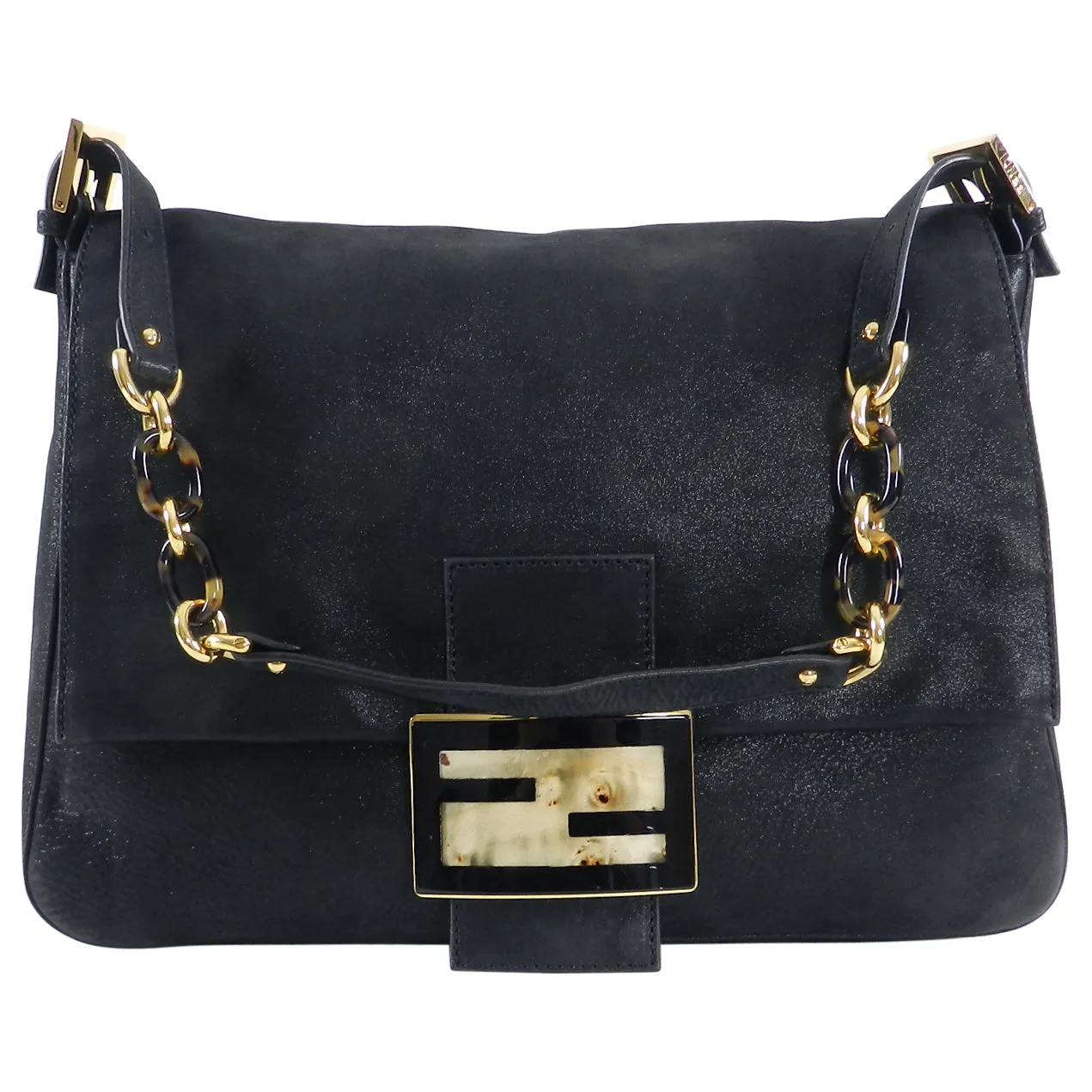Fendi Suede Big Mamma Shoulder Bag with Tortoise and Resin Clasp