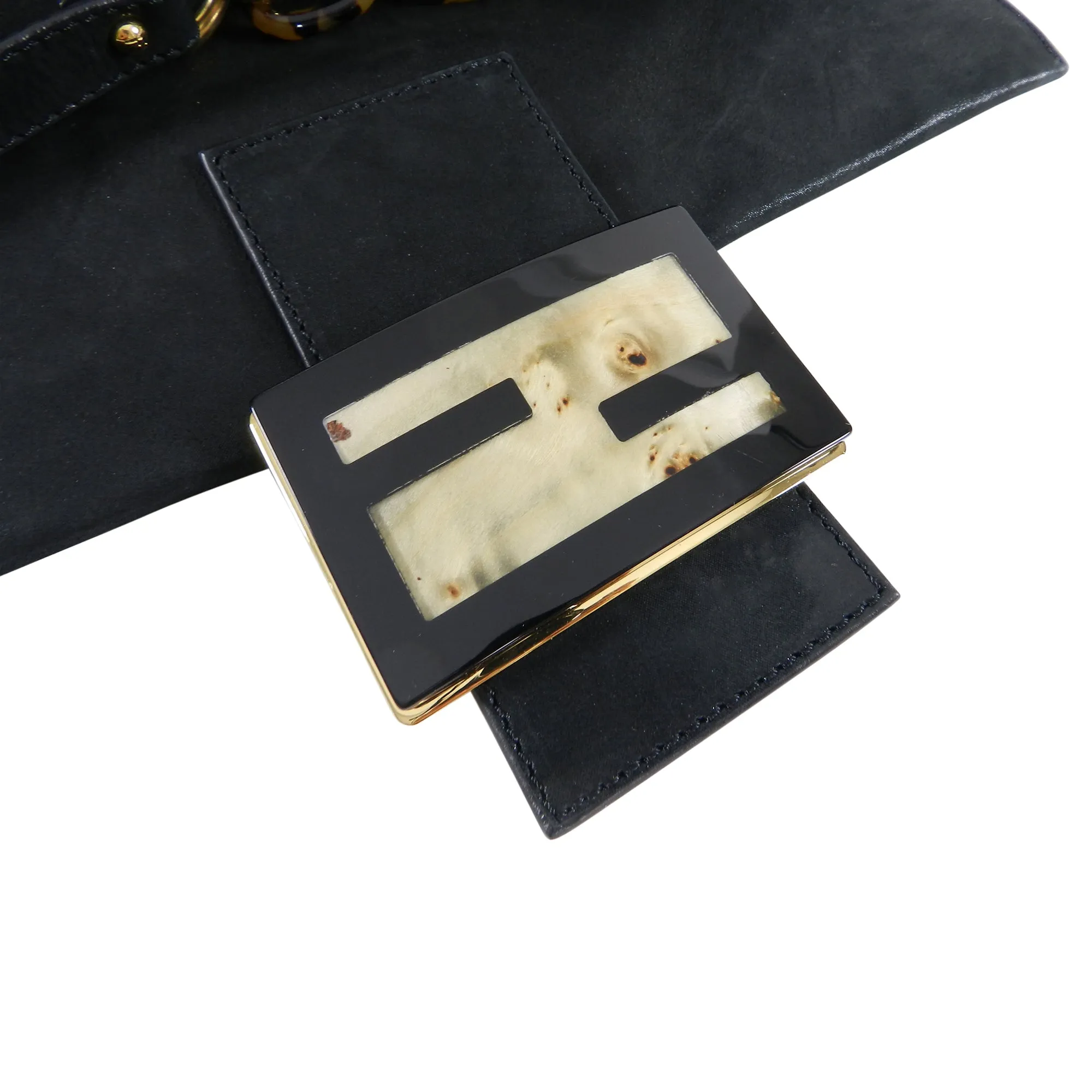 Fendi Suede Big Mamma Shoulder Bag with Tortoise and Resin Clasp