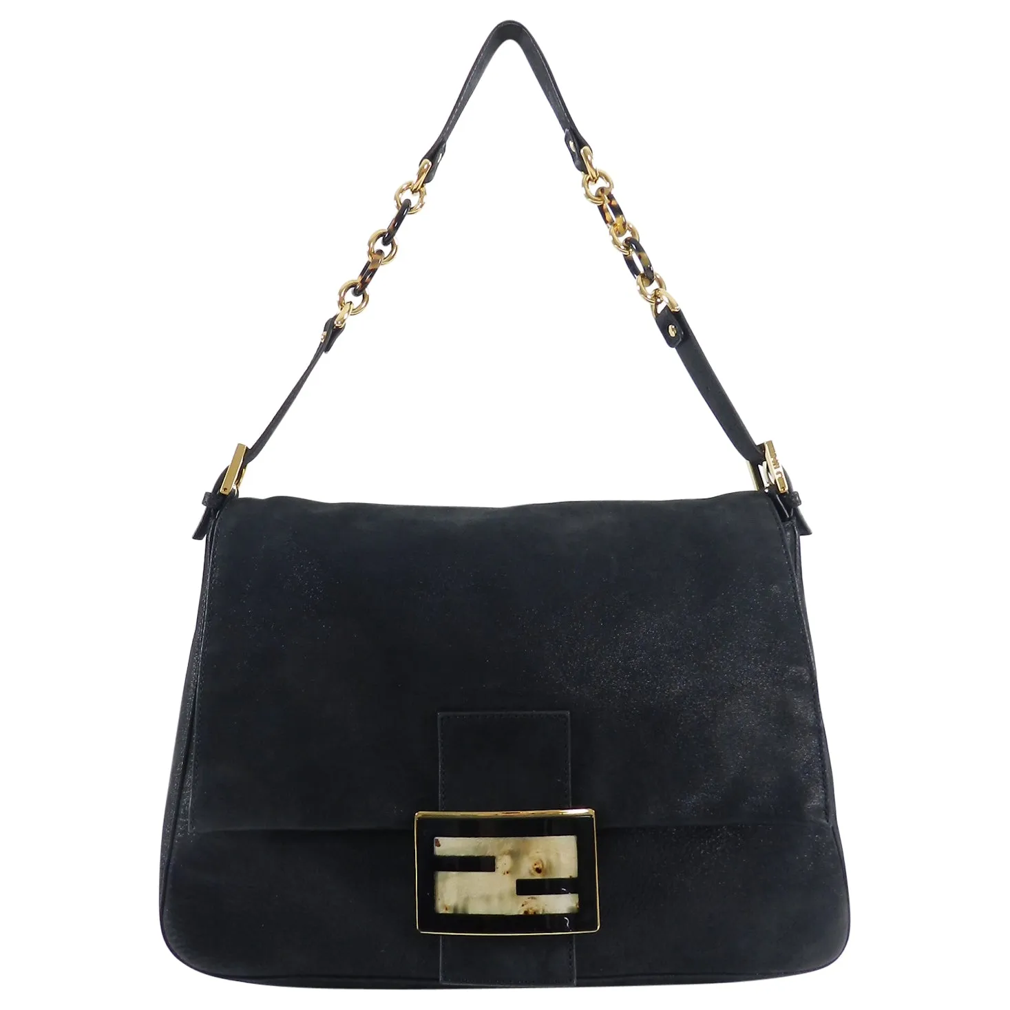 Fendi Suede Big Mamma Shoulder Bag with Tortoise and Resin Clasp