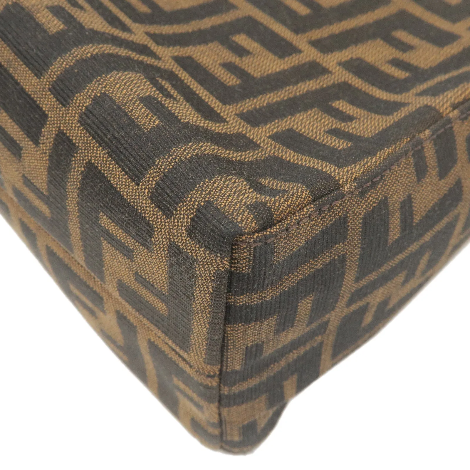 FENDI Zucca Canvas Leather Shoulder Bag Brown Black 16115