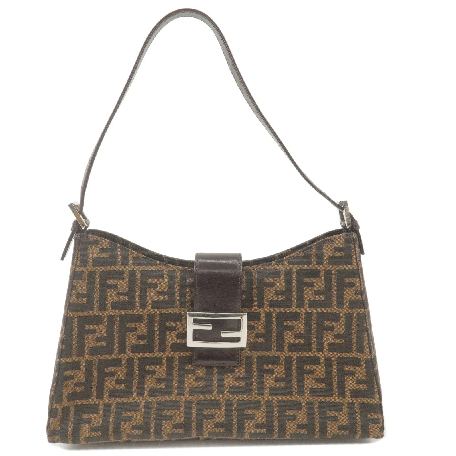 FENDI Zucca Canvas Leather Shoulder Bag Brown Black 16115