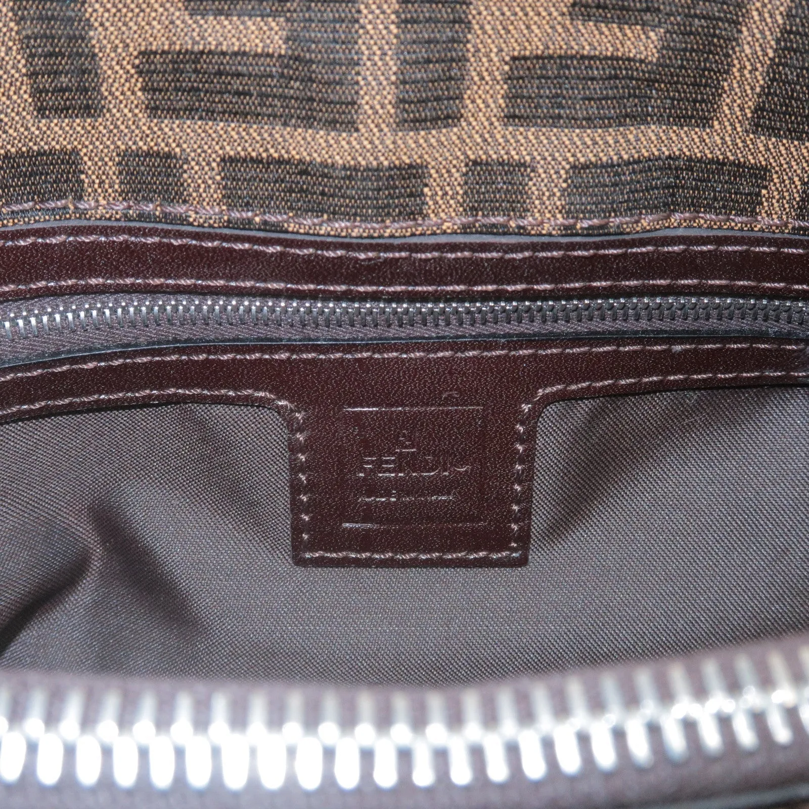 FENDI Zucca Canvas Leather Shoulder Bag Brown Black 16115