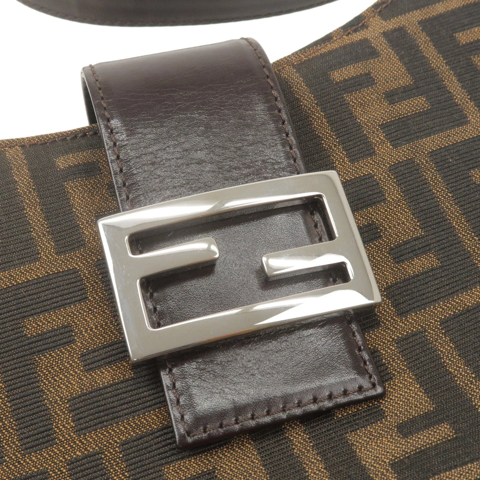 FENDI Zucca Canvas Leather Shoulder Bag Brown Black 16115