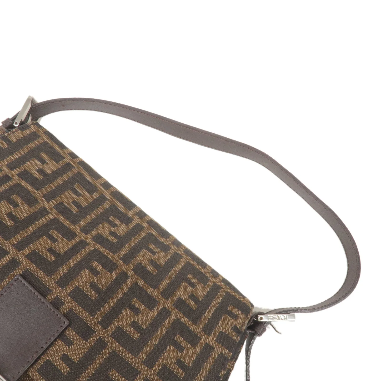 FENDI Zucca Canvas Leather Shoulder Bag Brown Black 26325