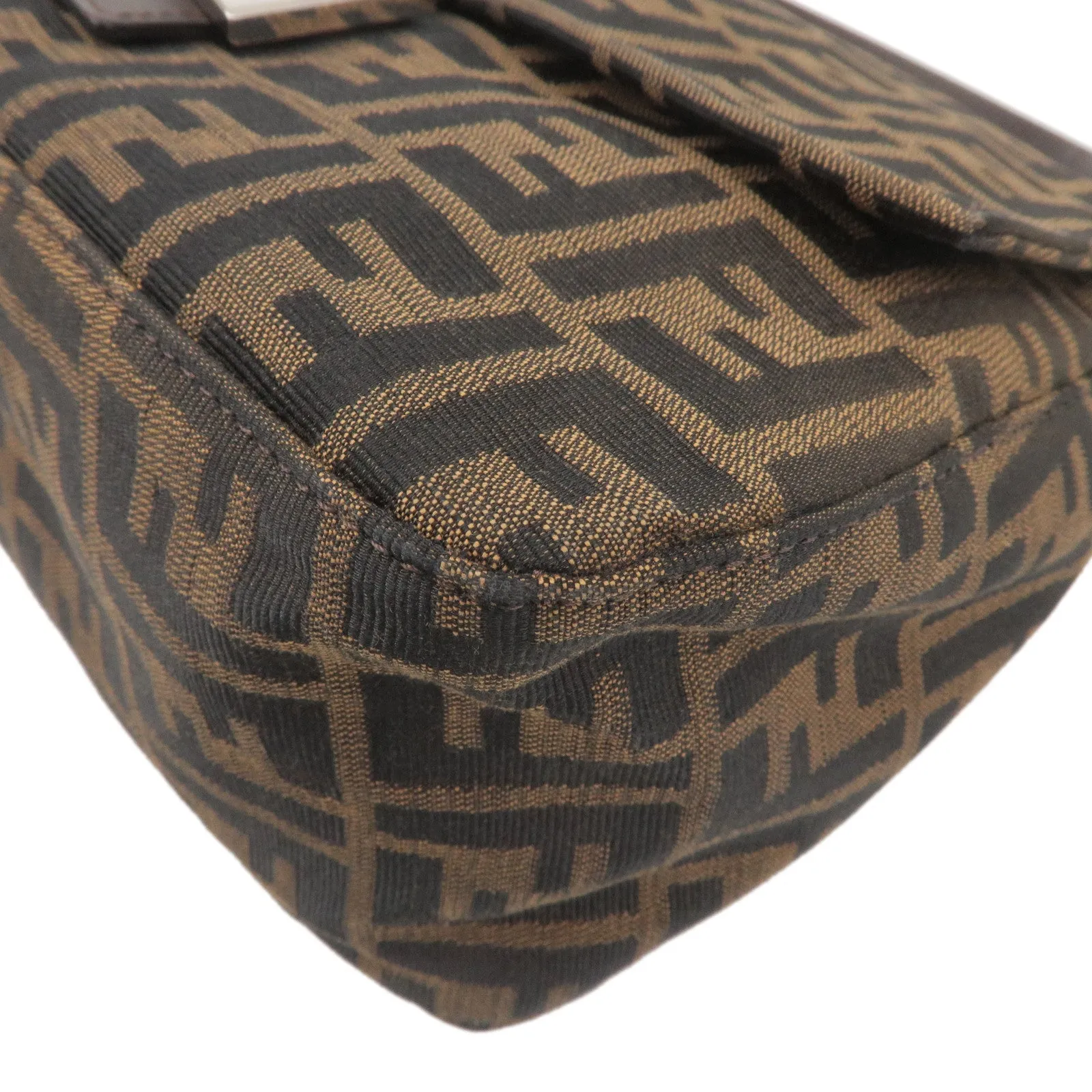FENDI Zucca Canvas Leather Shoulder Bag Brown Black 26325