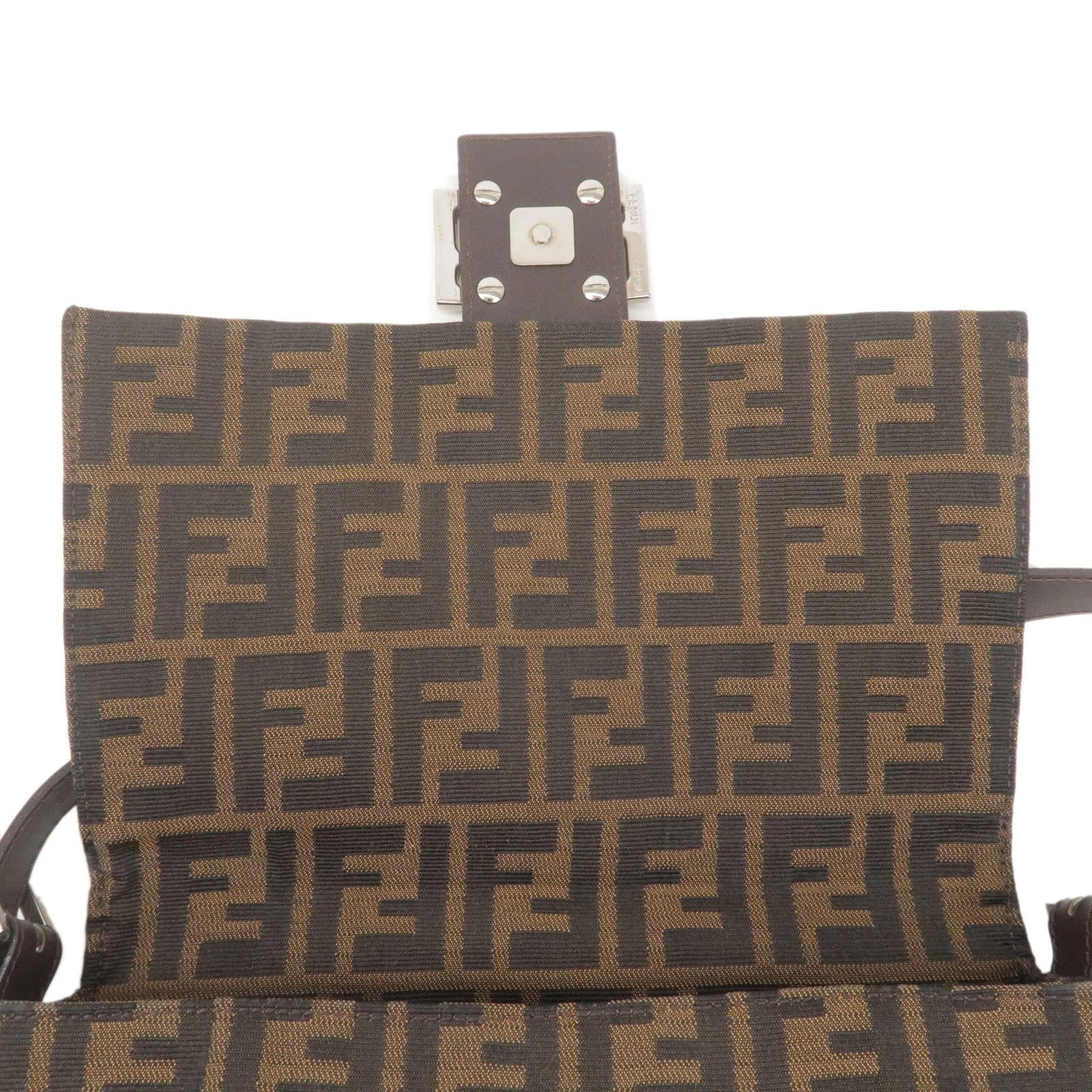 FENDI Zucca Canvas Leather Shoulder Bag Brown Black 26325