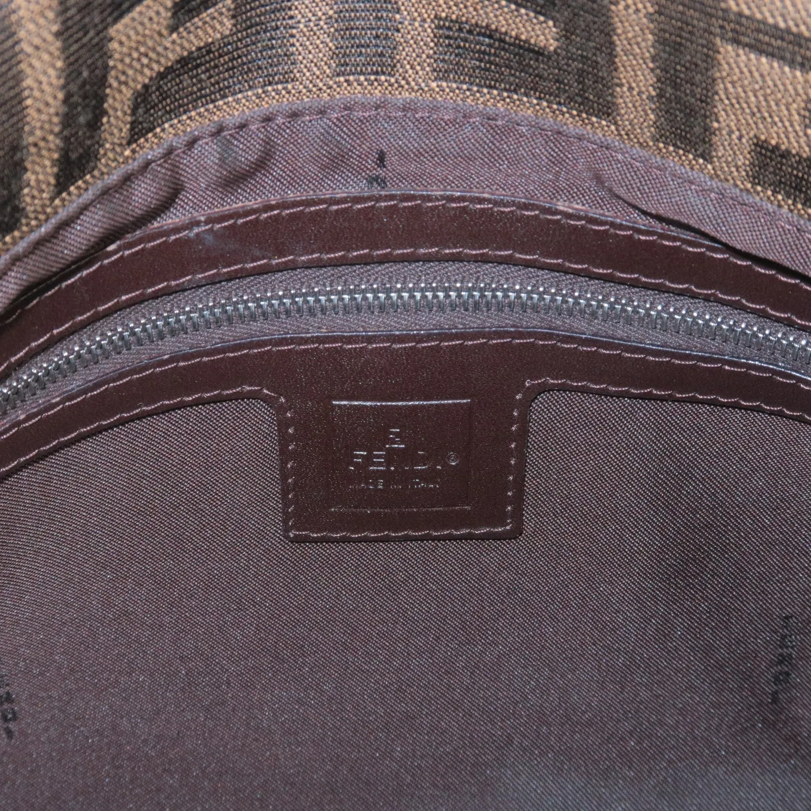 FENDI Zucca Canvas Leather Shoulder Bag Brown Black 26325