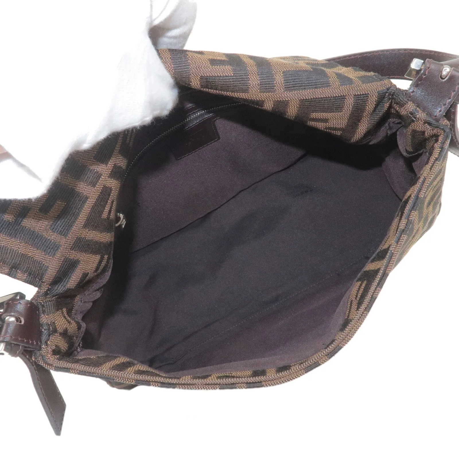 FENDI Zucca Canvas Leather Shoulder Bag Brown Black 26325