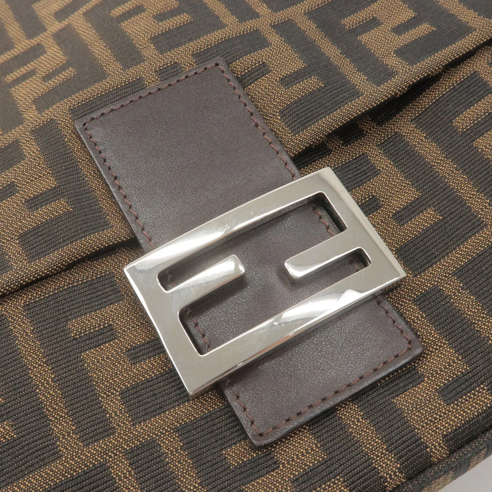 FENDI Zucca Canvas Leather Shoulder Bag Brown Black 26325
