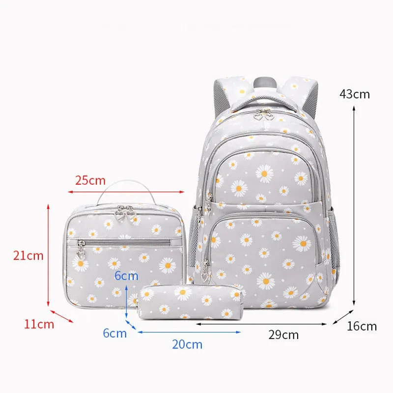 Floral Print 3 Pcs/Set School Backpack for Kids/Teen Girls