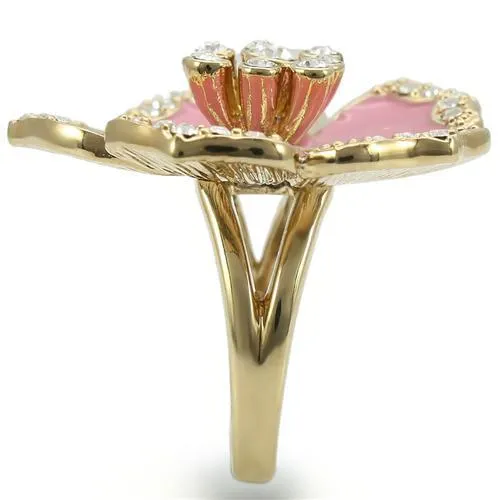 Gold Brass Ring with Top Grade Crystal in Clear for Women Style 0W376