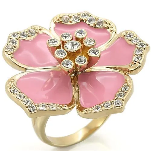 Gold Brass Ring with Top Grade Crystal in Clear for Women Style 0W376