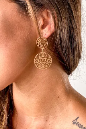 Gold Flower Pattern Medallion Earrings