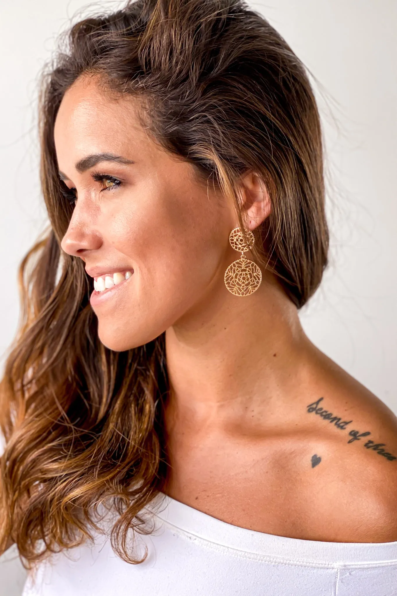 Gold Flower Pattern Medallion Earrings