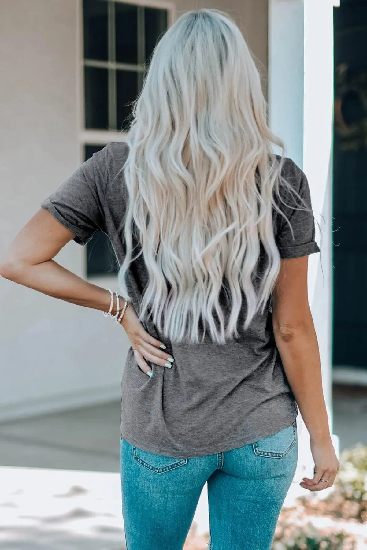 Gray Sequin Tee Leopard Heart Graphic T-Shirt
