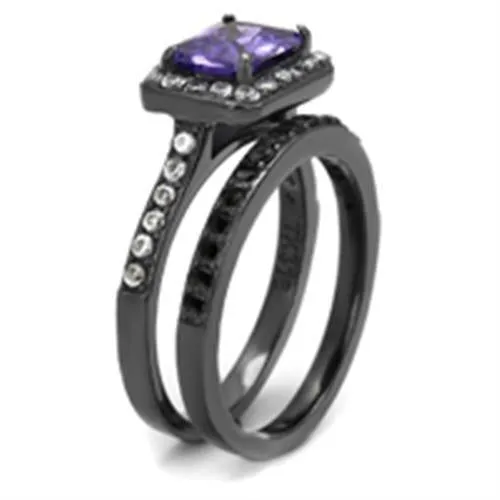 Gun Stainless Steel Ring AAA GRD CZ Tanzanite TK2778 for Women Style Light