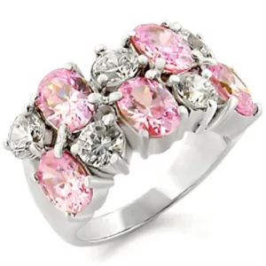 High-Polished 925 Sterling Silver Ring with AAA Grade CZ in Rose for Women Style 30817