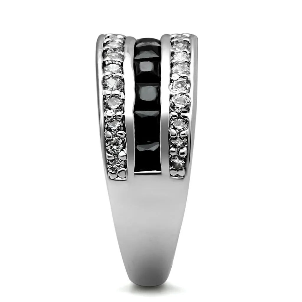 High polished (no plating) Stainless Steel Ring with AAA Grade CZ in Black Diamond for Women Style TK2872