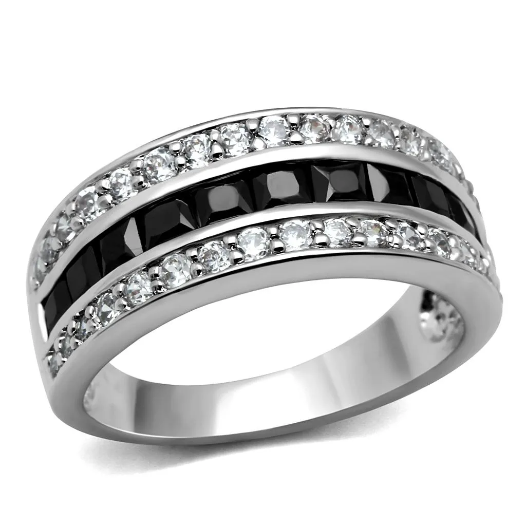 High polished (no plating) Stainless Steel Ring with AAA Grade CZ in Black Diamond for Women Style TK2872