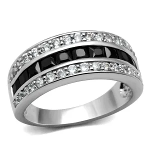 High polished (no plating) Stainless Steel Ring with AAA Grade CZ in Black Diamond for Women Style TK2872