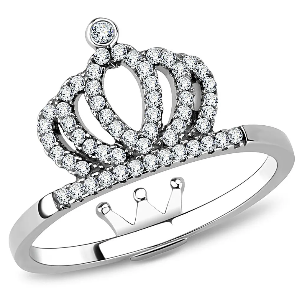 High polished (no plating) Stainless Steel Ring with AAA Grade CZ in Clear for Women Style DA040