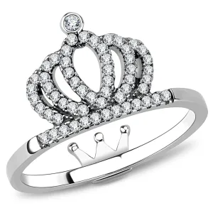 High polished (no plating) Stainless Steel Ring with AAA Grade CZ in Clear for Women Style DA040