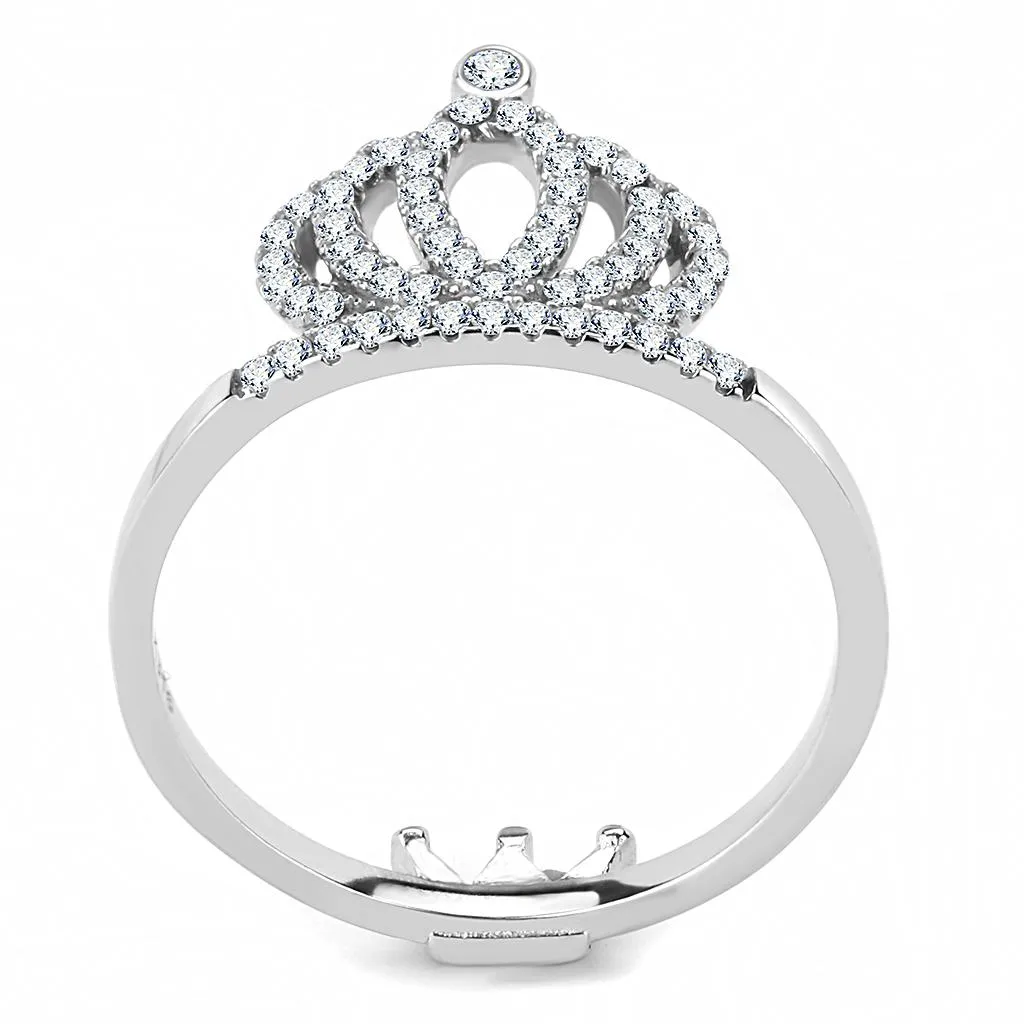 High polished (no plating) Stainless Steel Ring with AAA Grade CZ in Clear for Women Style DA040