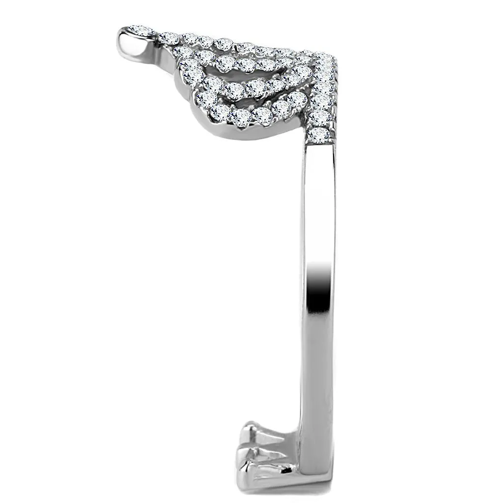 High polished (no plating) Stainless Steel Ring with AAA Grade CZ in Clear for Women Style DA040