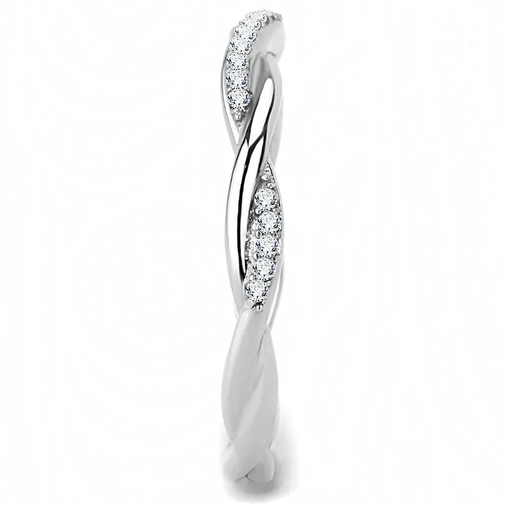 High polished (no plating) Stainless Steel Ring with AAA Grade CZ in Clear for Women Style DA042