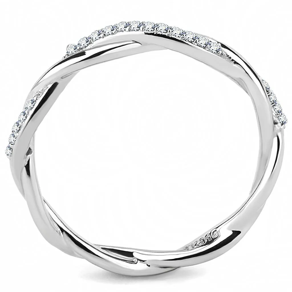 High polished (no plating) Stainless Steel Ring with AAA Grade CZ in Clear for Women Style DA042