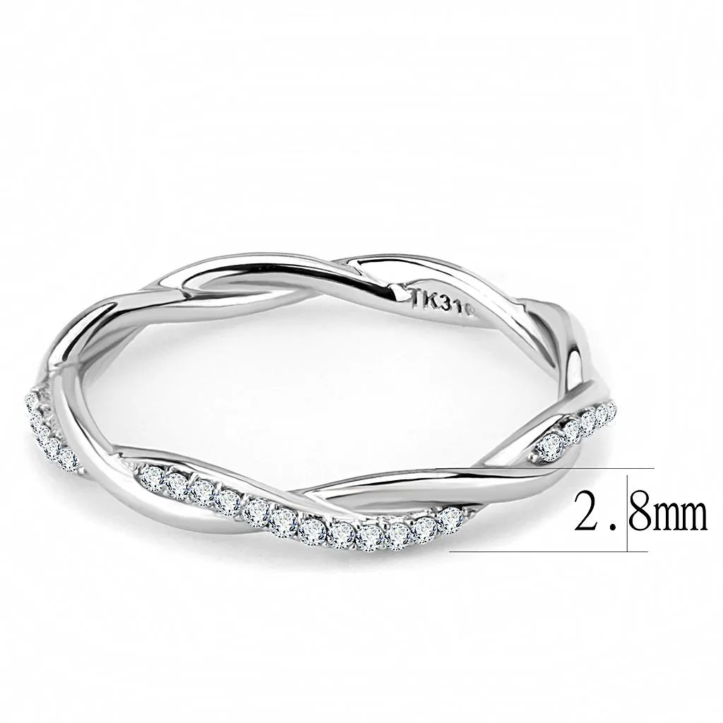 High polished (no plating) Stainless Steel Ring with AAA Grade CZ in Clear for Women Style DA042