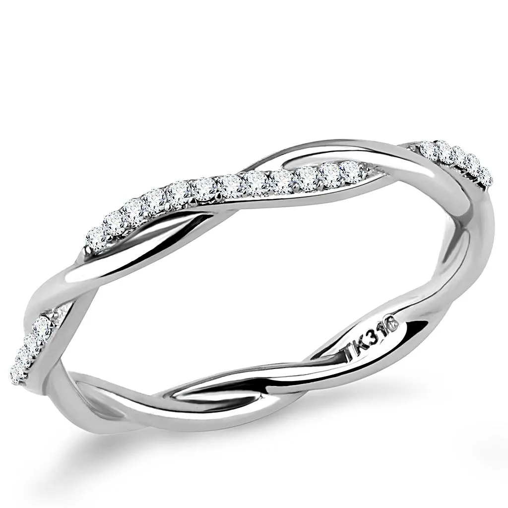 High polished (no plating) Stainless Steel Ring with AAA Grade CZ in Clear for Women Style DA042