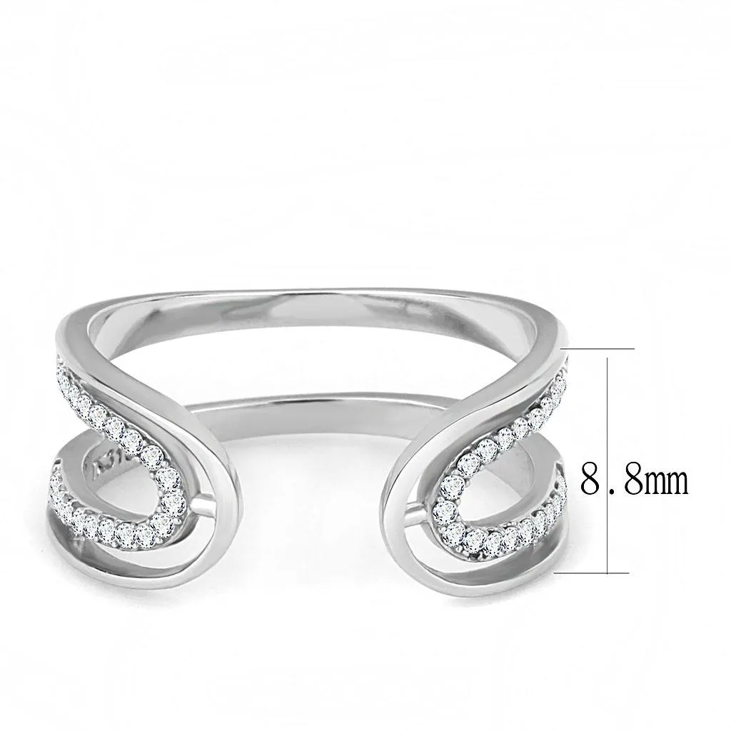 High polished (no plating) Stainless Steel Ring with AAA Grade CZ in Clear for Women Style DA056