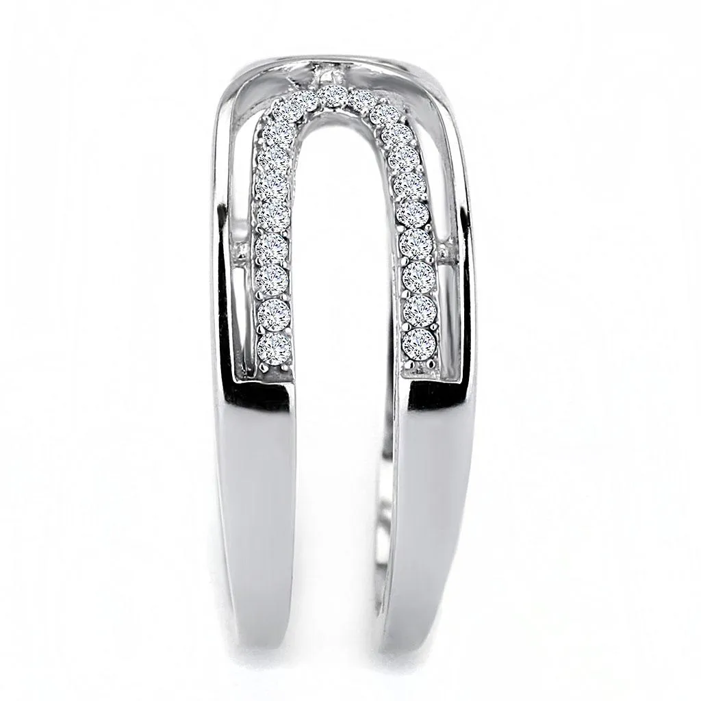 High polished (no plating) Stainless Steel Ring with AAA Grade CZ in Clear for Women Style DA056