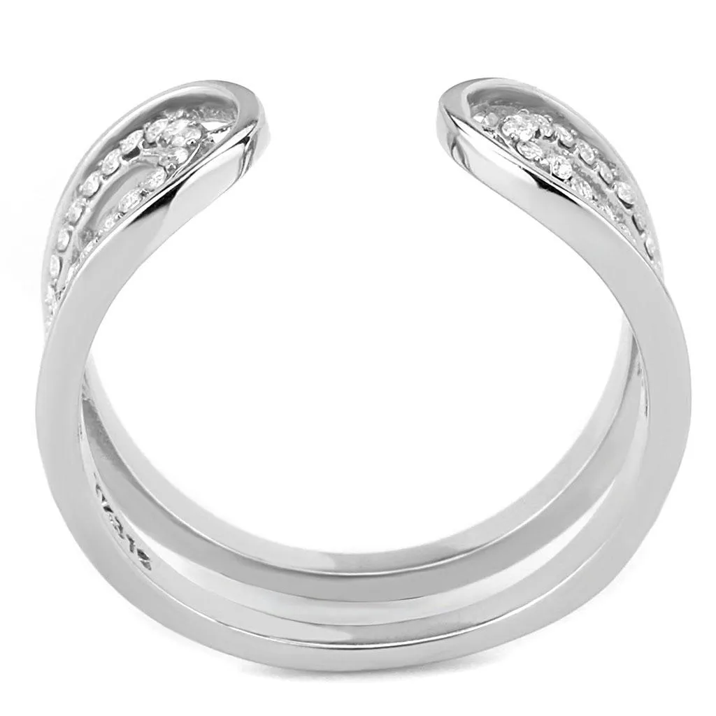 High polished (no plating) Stainless Steel Ring with AAA Grade CZ in Clear for Women Style DA056