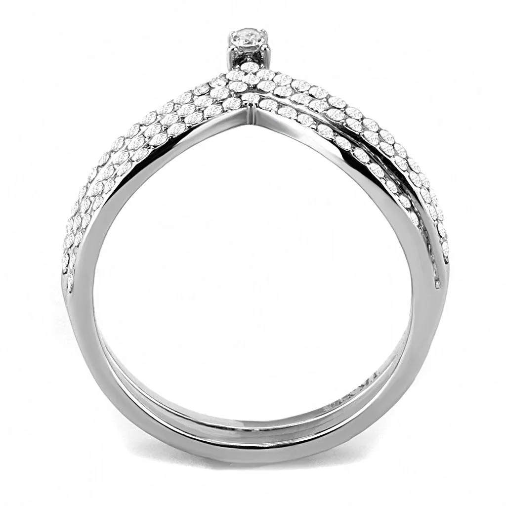 High polished (no plating) Stainless Steel Ring with AAA Grade CZ in Clear for Women Style DA061