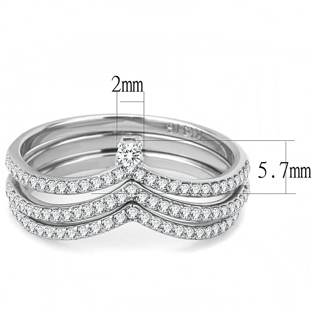High polished (no plating) Stainless Steel Ring with AAA Grade CZ in Clear for Women Style DA061