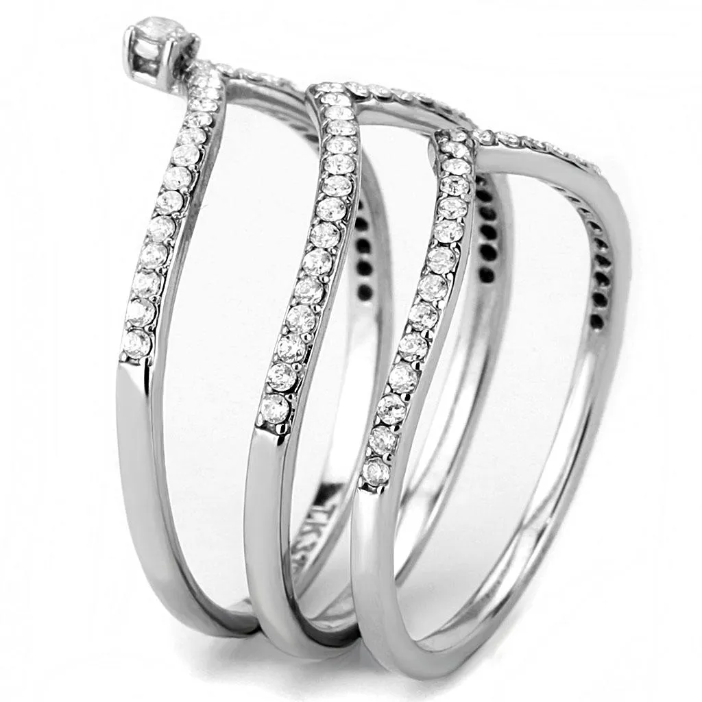 High polished (no plating) Stainless Steel Ring with AAA Grade CZ in Clear for Women Style DA061