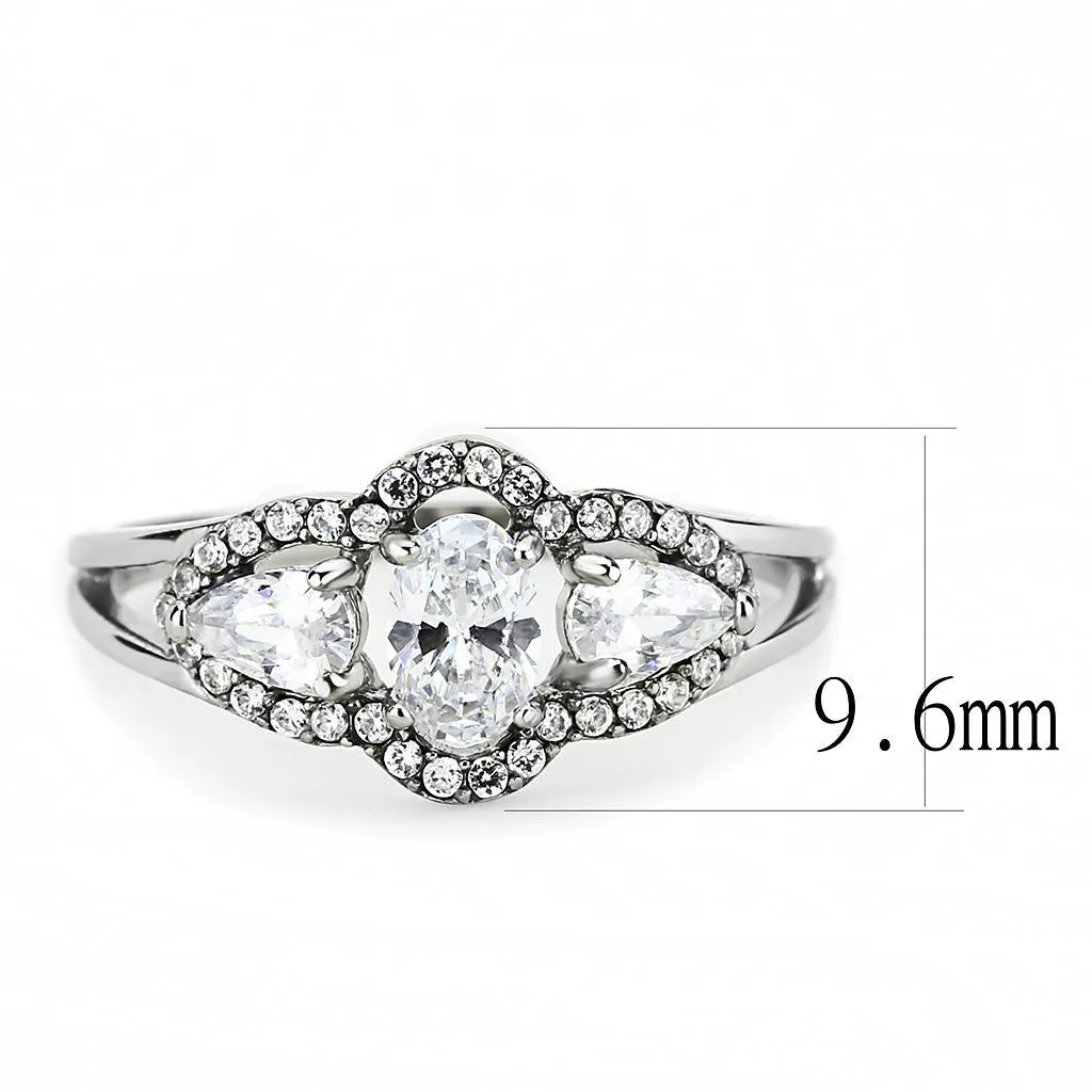 High polished (no plating) Stainless Steel Ring with AAA Grade CZ in Clear for Women Style DA103