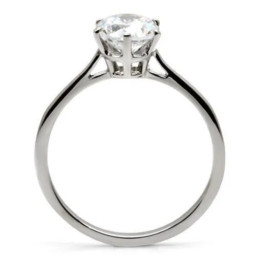 High polished (no plating) Stainless Steel Ring with AAA Grade CZ in Clear for Women Style TK025