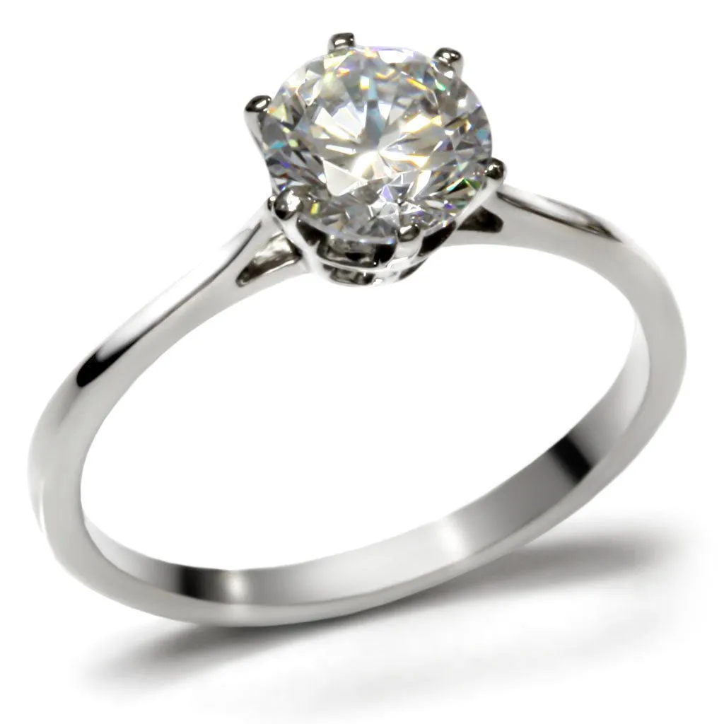 High polished (no plating) Stainless Steel Ring with AAA Grade CZ in Clear for Women Style TK025