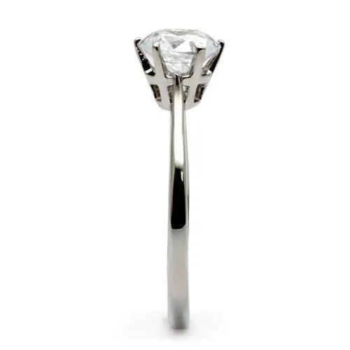 High polished (no plating) Stainless Steel Ring with AAA Grade CZ in Clear for Women Style TK025