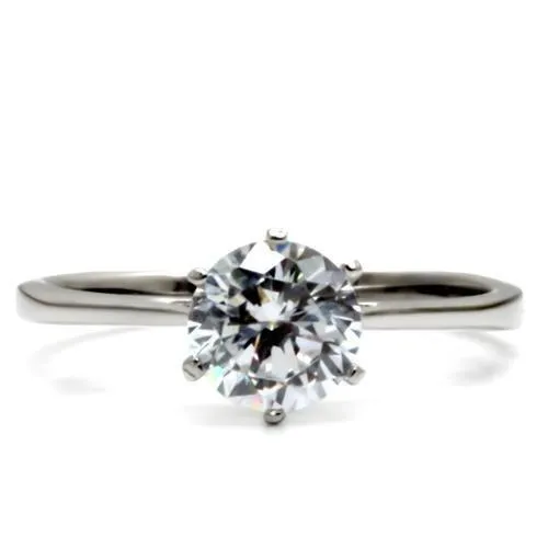 High polished (no plating) Stainless Steel Ring with AAA Grade CZ in Clear for Women Style TK025