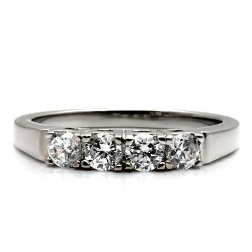 High polished (no plating) Stainless Steel Ring with AAA Grade CZ in Clear for Women Style TK047
