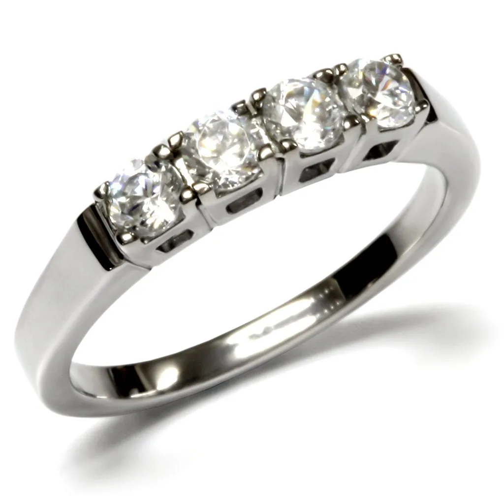 High polished (no plating) Stainless Steel Ring with AAA Grade CZ in Clear for Women Style TK047