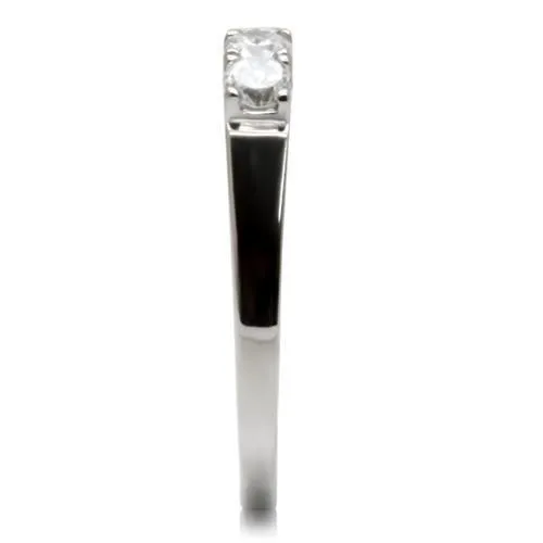 High polished (no plating) Stainless Steel Ring with AAA Grade CZ in Clear for Women Style TK047